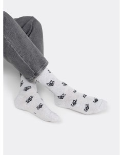 Мужские высокие носки в оттенке светло серый меланж с изображением енотов Mark formelle