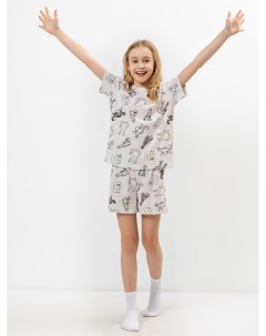 Комплект для девочек футболка шорты в сером цвете с принтом в виде котиков Mark formelle