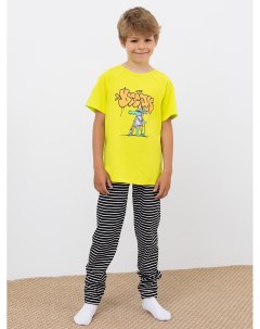 Хлопковая пижама для мальчиков неоновая футболка и брюки в полоску Mark formelle