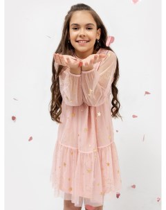 Нарядное многослойное платье розового цвета со звездами и единорогами для девочек Mark formelle