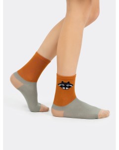 Детские высокие носки в трехцветном дизайне с изображением енота Mark formelle
