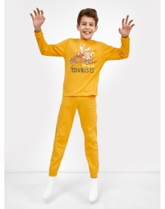 Комплект для мальчиков лонгслив и брюки в оттенке охра с забавным принтом Mark formelle