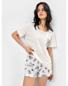 Комплект женский футболка шорты в бежевом цвете с рисунком Mark formelle
