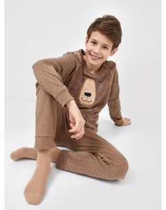 Комплект для мальчиков джемпер брюки в коричневом оттенке с принтом и декоративными ушками Mark formelle