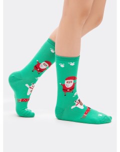 Высокие детские носки в оттенке светлая зеленка с новогодним дизайном Mark formelle