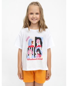 Хлопковая футболка с принтом в белом цвете для девочек Mark formelle