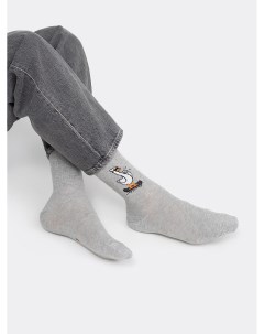Высокие мужские носки в оттенке серый меланж с гусем на скейтборде Mark formelle