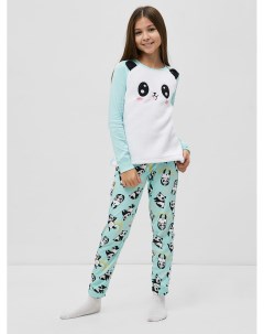 Домашний комплект джемпер и брюки в расцветке панды на ментоле для девочек Mark formelle