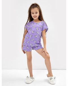 Пижама для девочек футболка шорты в фиолетовом цвете с собачками Mark formelle