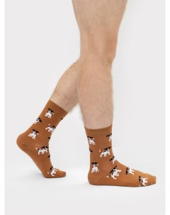 Высокие носки мужские с рисунком собачек в коричневом оттенке Mark formelle