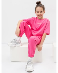 Комплект для девочки футболка брюки карго в розовом цвете с печатью Mark formelle