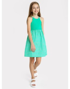 Сарафан на бретелях для девочек в зеленом цвете юбка в клетку Mark formelle