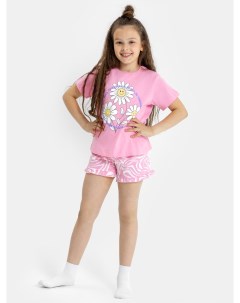 Комплект для девочек футболка шорты в розовом цвете с принтом Mark formelle