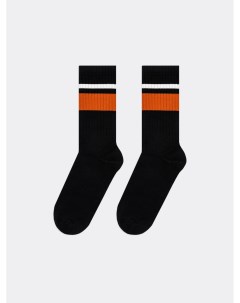 Носки высокие черные с резинкой в рубчик с оранжевой и белой полоской Mark formelle