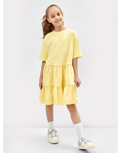 Многоярусное платье силуэта оверсайз для девочек светло желтое Mark formelle