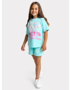 Комплект для девочек футболка шорты бирюзового цвета с принтом Mark formelle