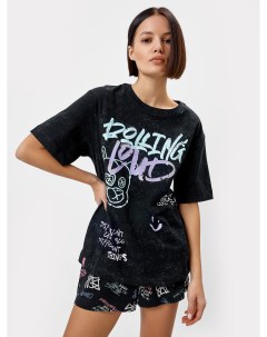 Комплект женский футболка шорты в черном цвете с граффити Mark formelle