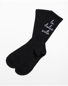 Высокие скейтерские носки черного цвета с белой надписью Mark formelle