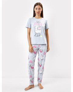 Комплект женский футболка брюки в сером цвете с рисунком в виде лам Mark formelle