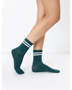Высокие носки женские с яркими контрастными полосками в зеленом цвете Mark formelle
