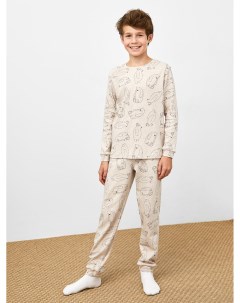 Хлопковый комплект для мальчиков лонглсив и брюки в оттенке бежевый меланж Mark formelle
