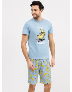 Хлопковый комплект футболка и шорты в голубом цвете с бананами Mark formelle