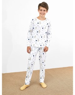 Хлопковый пижамный комплект для мальчиков лонгслив и брюки в расцветке мишки на белом Mark formelle