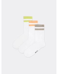 Мультипак белых носков унисекс 3 пары с полосами разных цветов Mark formelle