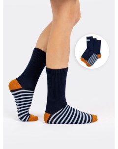 Высокие детские носки мультипак 3 пары сине коричневого цвета в полоску Mark formelle