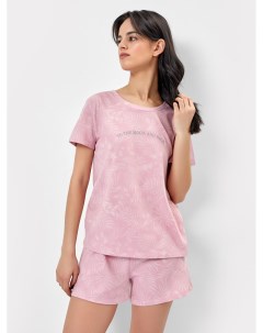 Комплект женский футболка шорты в розовом цвете с рисунками веточек Mark formelle