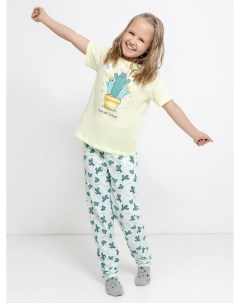 Хлопковый комплект для девочек желтая футболка и мятные брюки Mark formelle