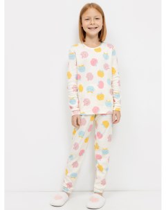 Хлопковая пижама для девочек лонгслив и брюки в расцветке цветные яблочки Mark formelle