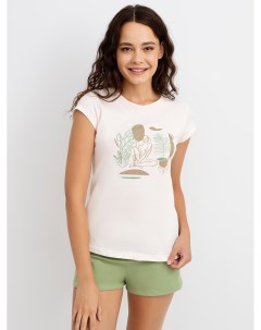 Хлопковый пижамный комплект молочная футболка и зеленые шорты Mark formelle