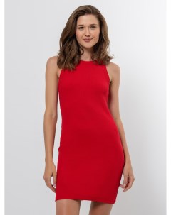 Однотонное прилегающее платье в рубчик ярко красного цвета Mark formelle