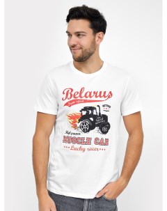 Хлопковая белая футболка с изображением трактора и рекламных вывесок Mark formelle