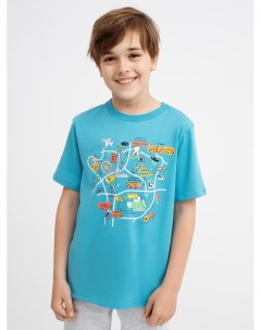 Хлопковая футболка в голубом цвете с географическим принтом для мальчиков Mark formelle