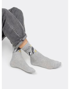 Высокие носки унисекс в оттенке серый меланж с изображением голубей бандитов Mark formelle