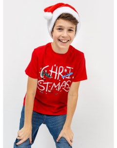 Красная хлопковая футболка с новогодним дизайном для мальчиков Mark formelle