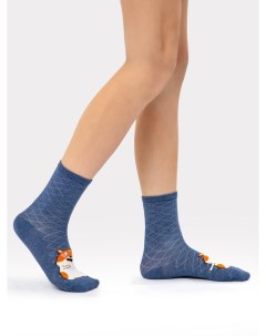 Высокие детские носки в синем цвете с рисунком в виде хомяка Mark formelle