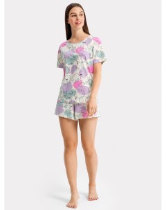 Комплект женский футболка шорты в бежевом цвете с рисунками фруктов Mark formelle