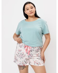 Хлопковый комплект футболка и шорты в цвете шалфей и розовые цветы Mark formelle