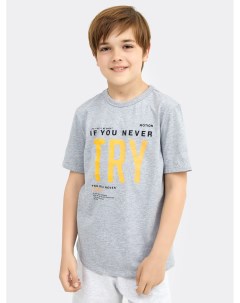 Хлопковая футболка серого цвета с крупным принтом Mark formelle