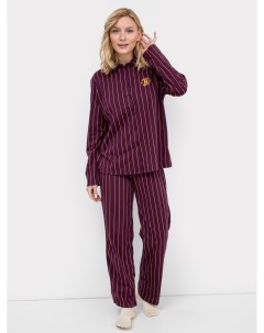 Хлопковый комплект блузка и брюки фиолетового цвета в полоску Mark formelle