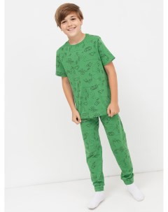 Хлопковый комплект для мальчиков футболка и брюки зеленого с рисунком цвета Mark formelle