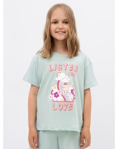 Хлопковая футболка с принтом в ментоловом цвете для девочек Mark formelle
