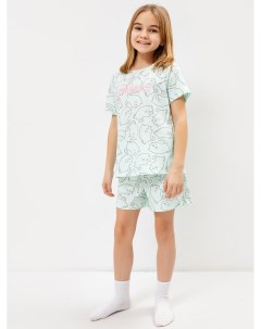 Комплект для девочек футболка шорты в мятном цвете с принтом в виде котиков Mark formelle