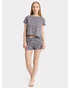 Комплект женский футболка шорты в сером цвете с рисунком гусей Mark formelle
