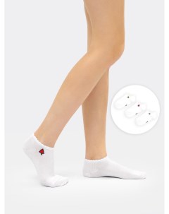 Набор носков коротких женских 3 пары белого цвета с рисунком и бортом Mark formelle