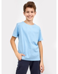 Хлопковая однотонная футболка голубого цвета для мальчиков Mark formelle
