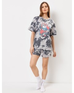 Комплект женский футболка шорты в сером цвете с принтом в виде дракона Mark formelle